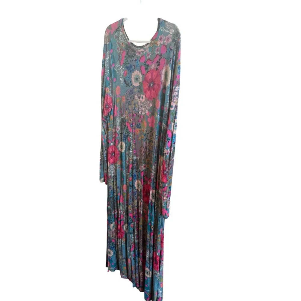 NWOT Natural Life Buttersoft Maxi Dress XXL Blue Garden Patchwork Adjustable Hem - Picture 2 of 10